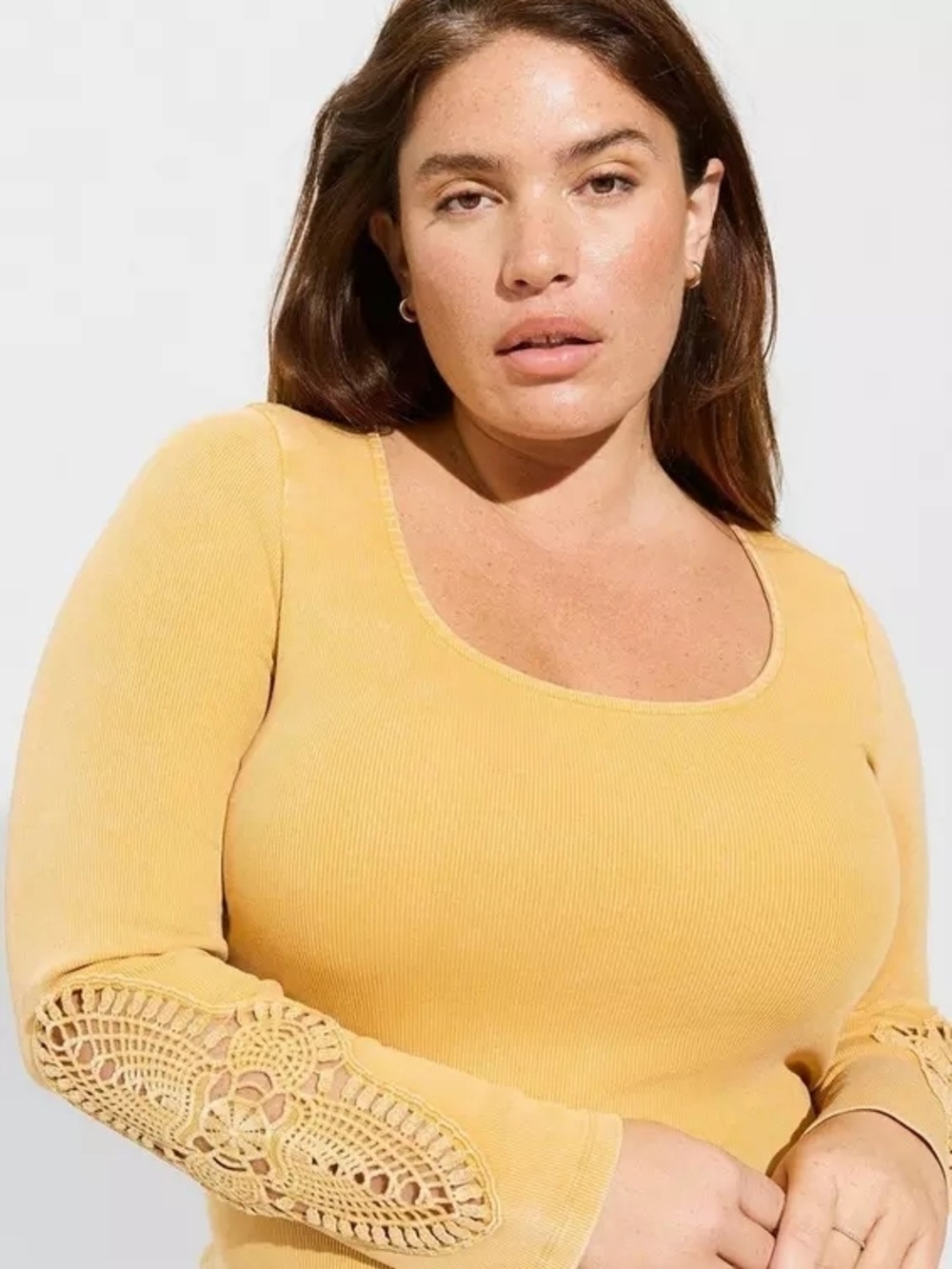 3X • Torrid • Cotton Modal Rib Scoop Neck Crochet Long Sleeve Top